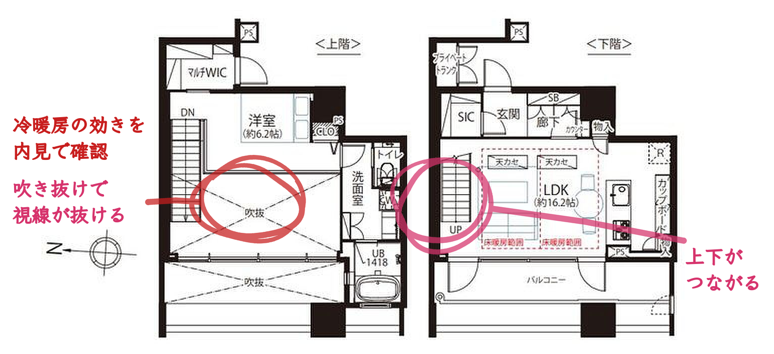 間取り図に、このテーマで見たい場所を手書きで丸をつけて書き込んだもの